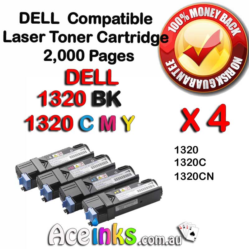 4 Pack Combo Compatible DELL 1320c 1320cn BK CMY
